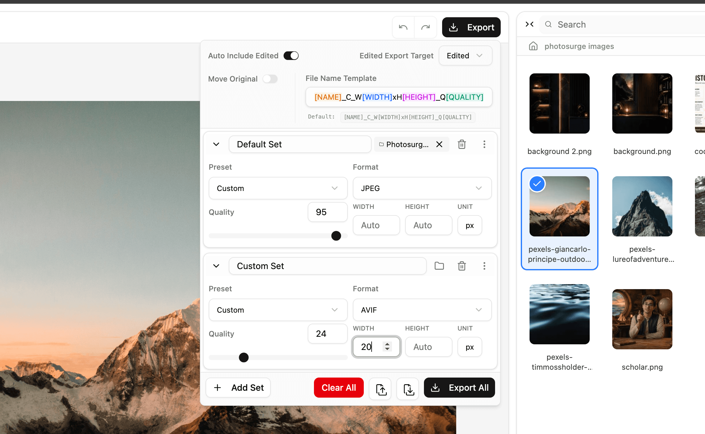 Photosurged — closeup on export
