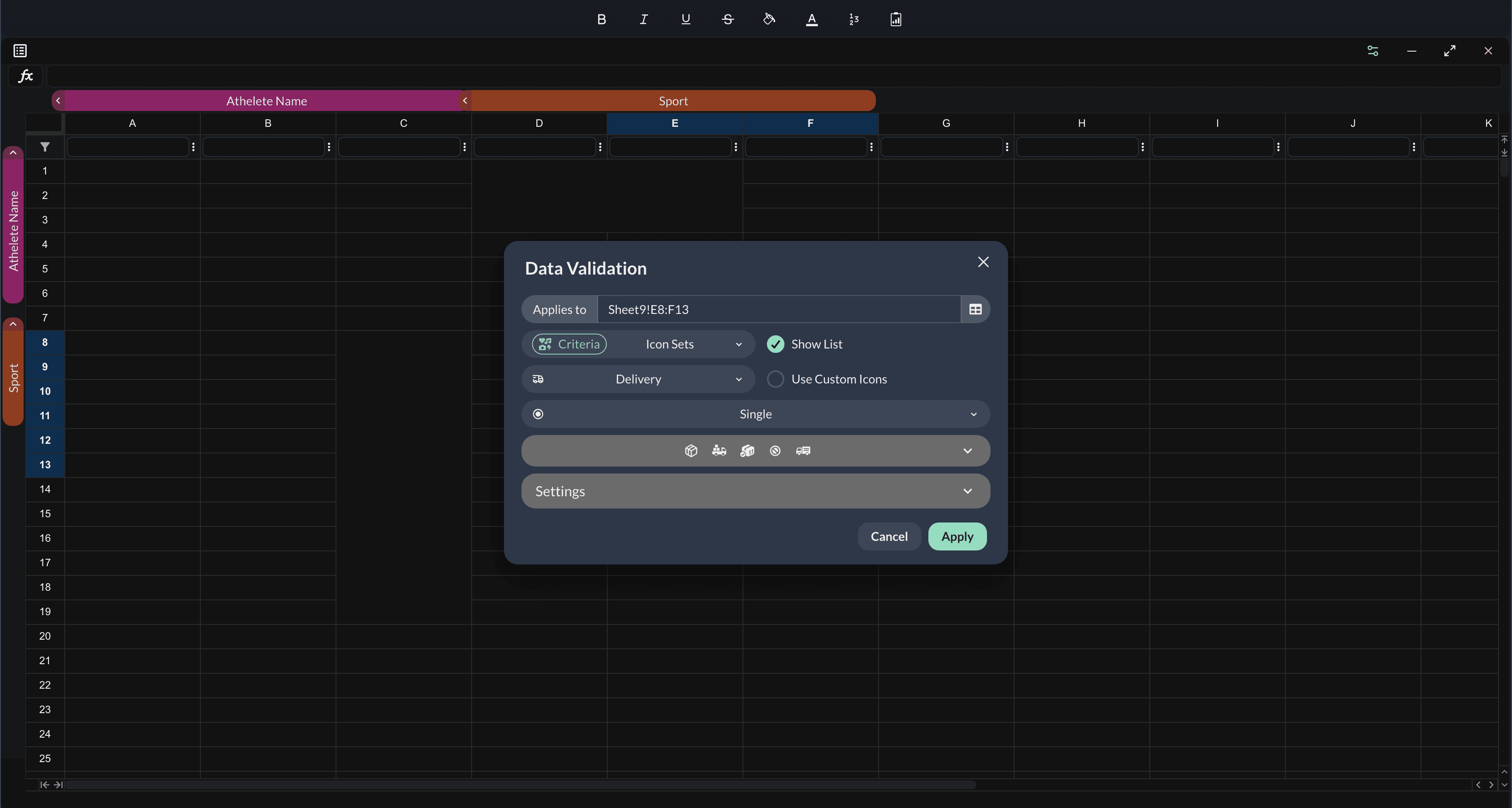 Enigma Sheets — dark mode